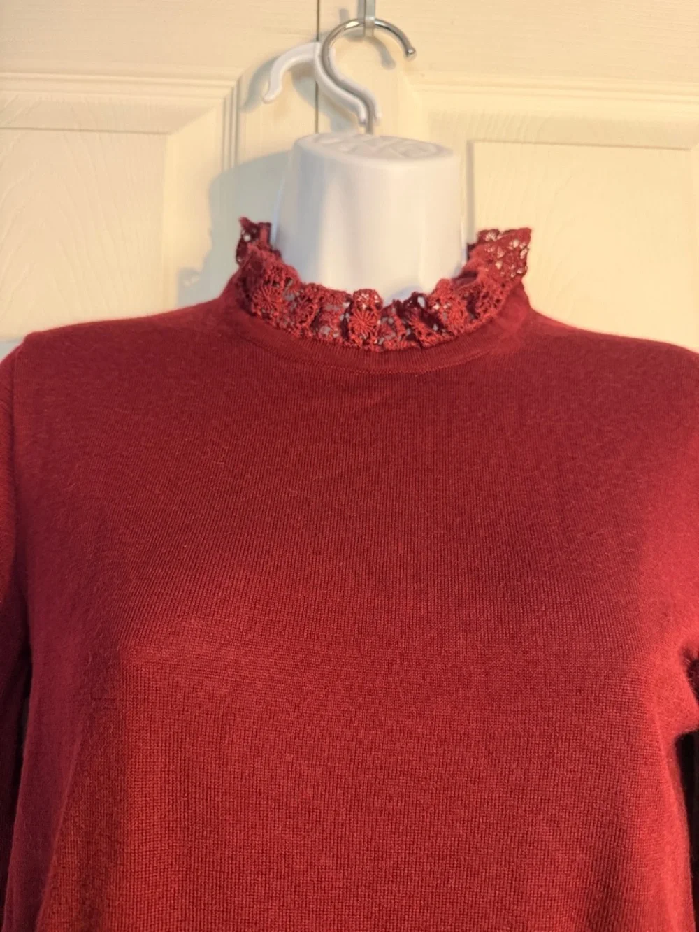 J.Crew Victorian Romantic Lace Collar Ruffle Lace Neck Maroon Size Small